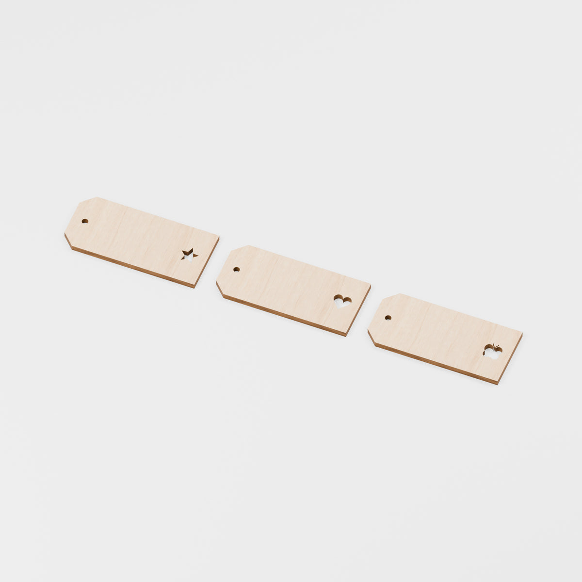 Mixed Motif Gift Tags — Plywood, 3 mm, 65 × 30 mm, 120