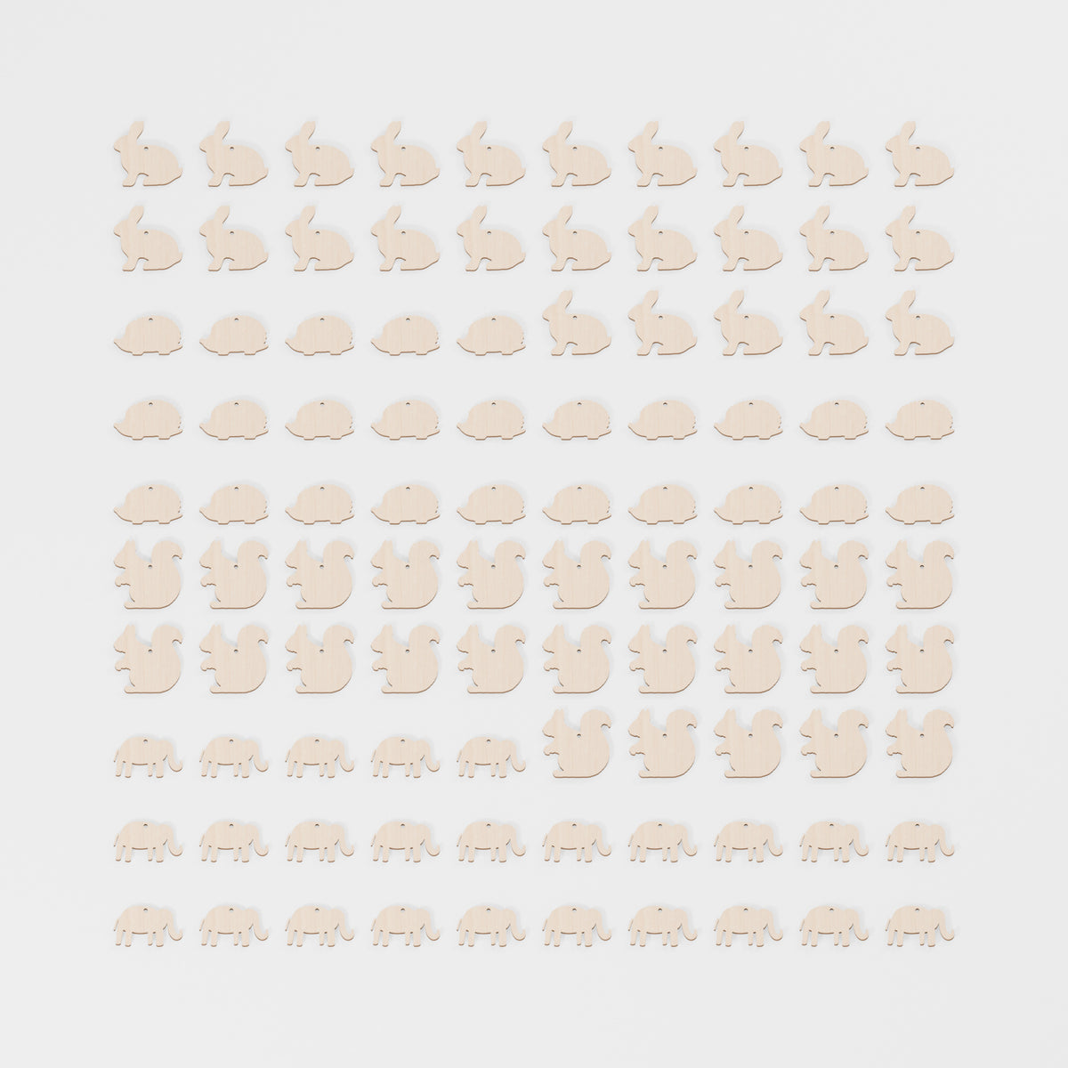Mixed Animal Craft Shape Packs — Four animal designs, Plywood, 6 mm, 50 × 50 mm, 100
