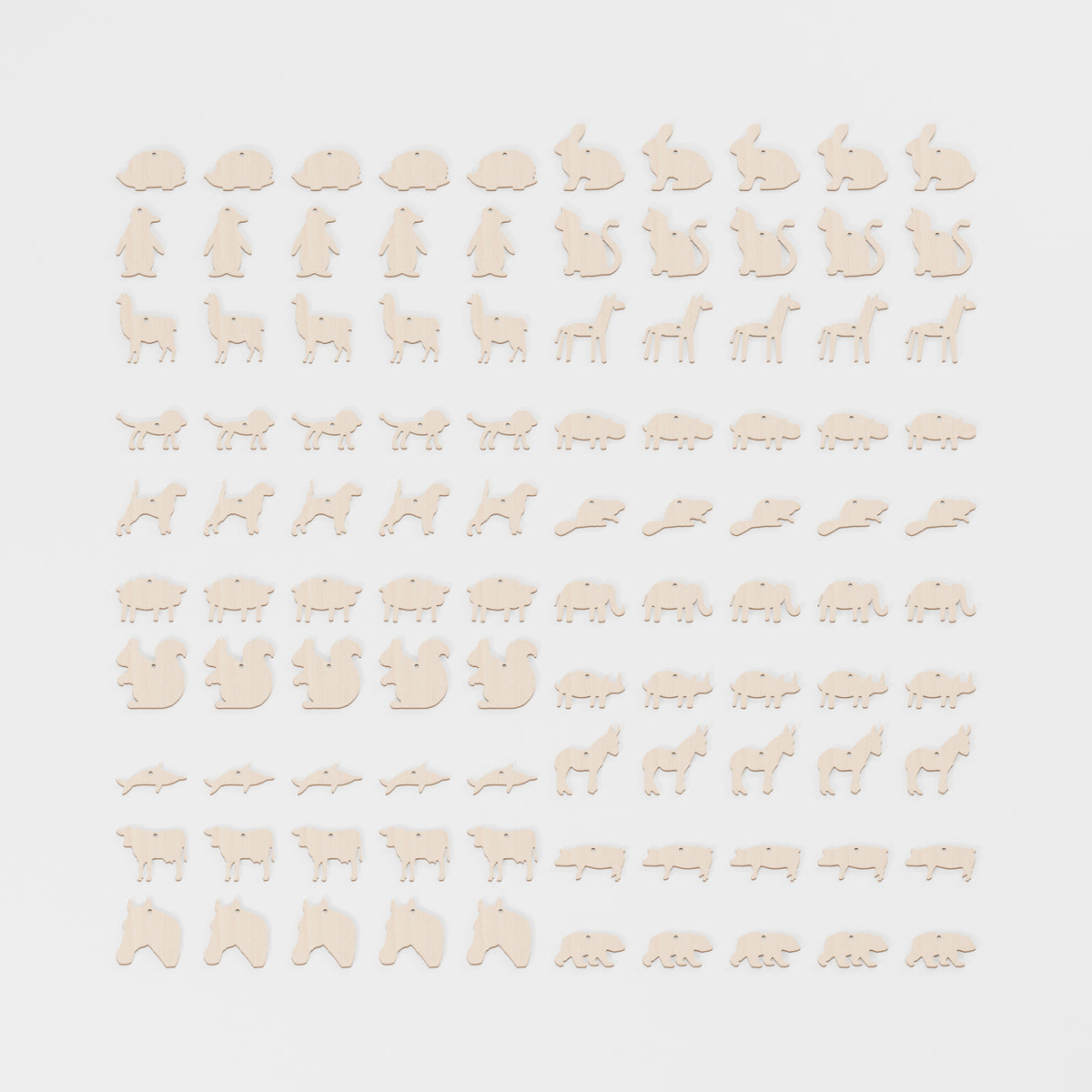 Mixed Animal Craft Shape Packs — Twenty animal designs, Plywood, 6 mm, 50 × 50 mm, 100