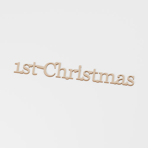 1st Christmas Wooden Word — original 888 Cutout design in unfinished MDF; studio product visualisation