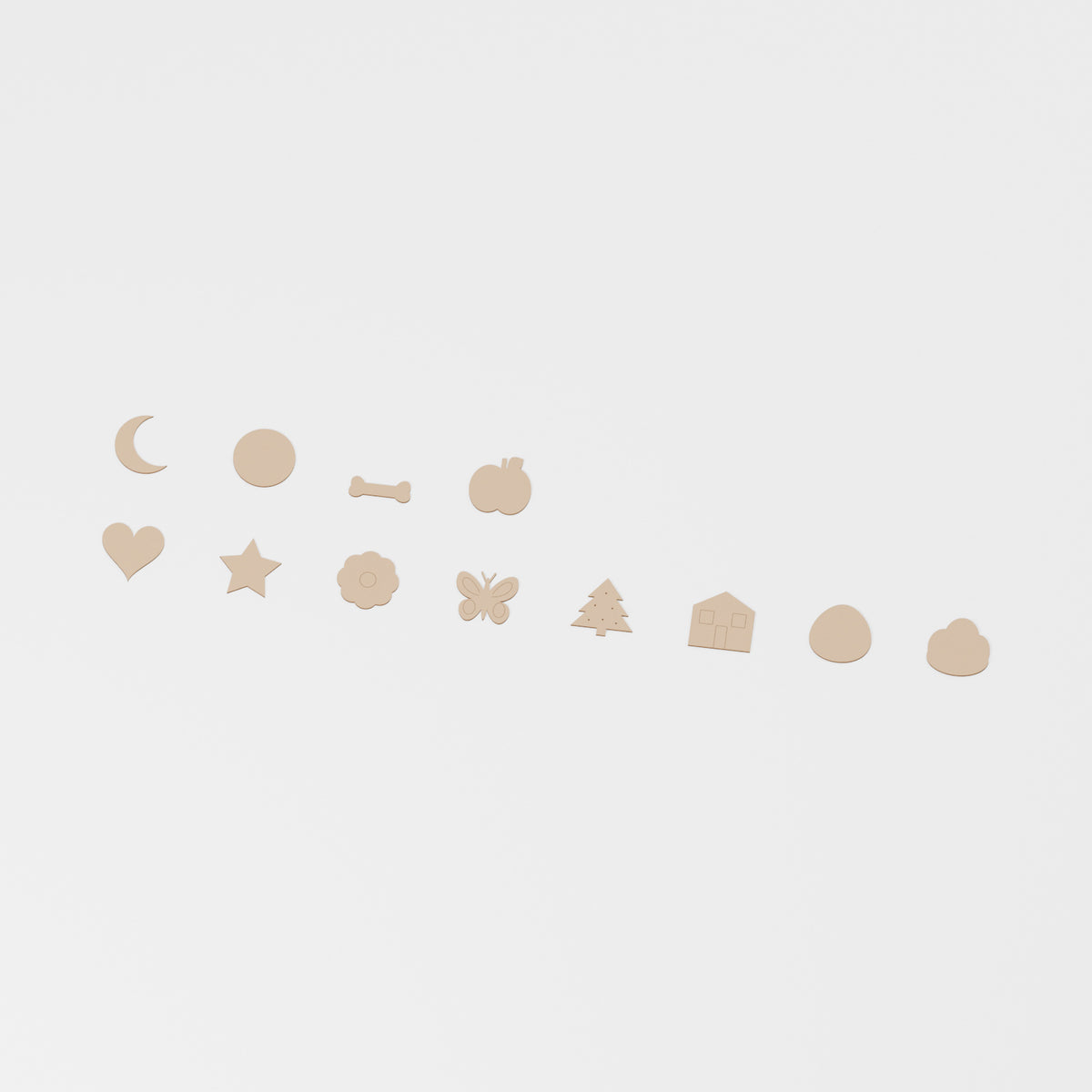 Mixed Craft Shapes Set — original 888 Cutout design in unfinished MDF; studio product visualisation