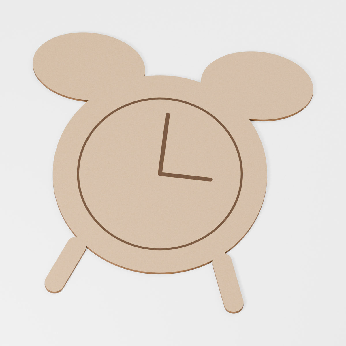 Alarm Clock Craft Blank — original 888 Cutout design in unfinished MDF; studio product visualisation