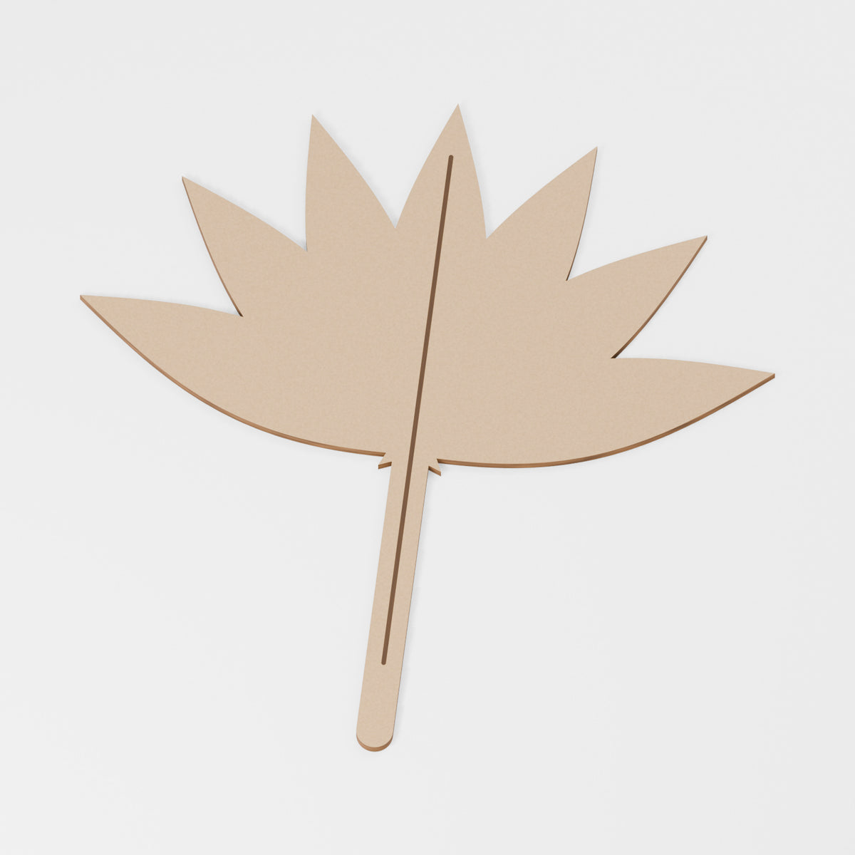 Hemp Leaf Craft Blank — original 888 Cutout design in unfinished MDF; studio product visualisation