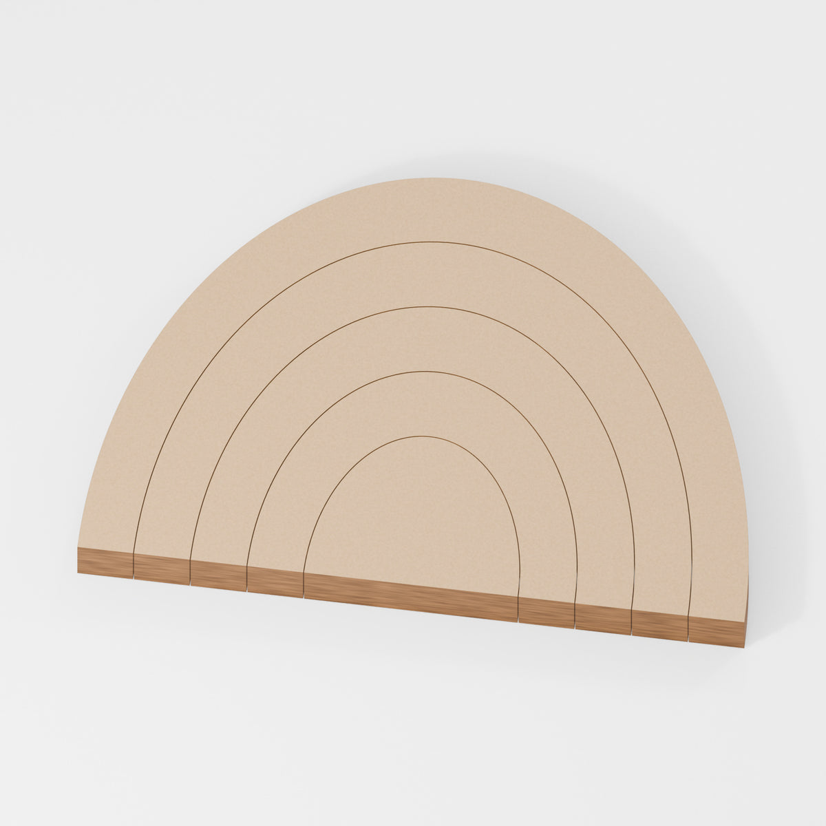 Arch Stacking Rainbow Set — original 888 Cutout design in unfinished MDF; studio product visualisation