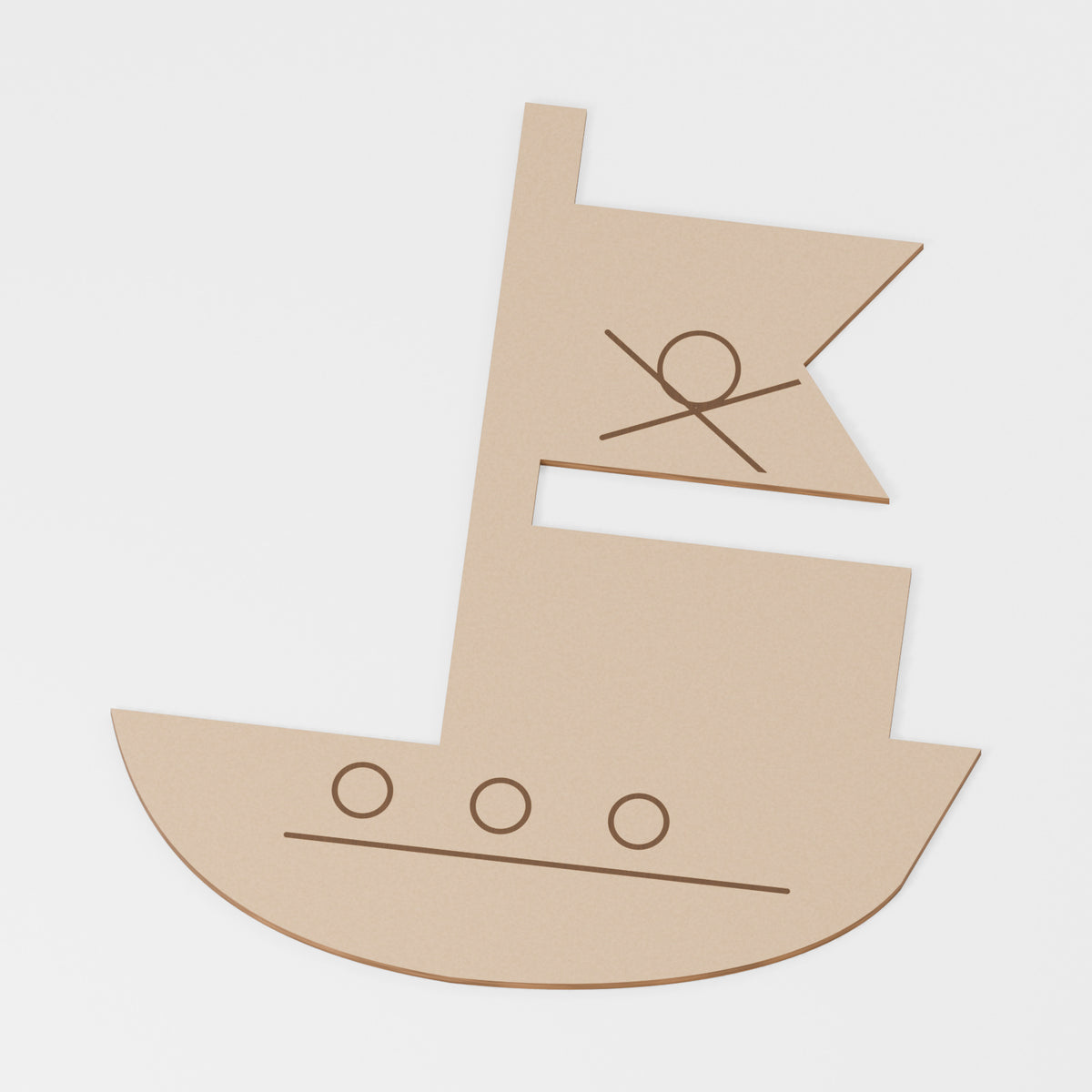Sailing Ship Craft Blank — original 888 Cutout design in unfinished MDF; studio product visualisation