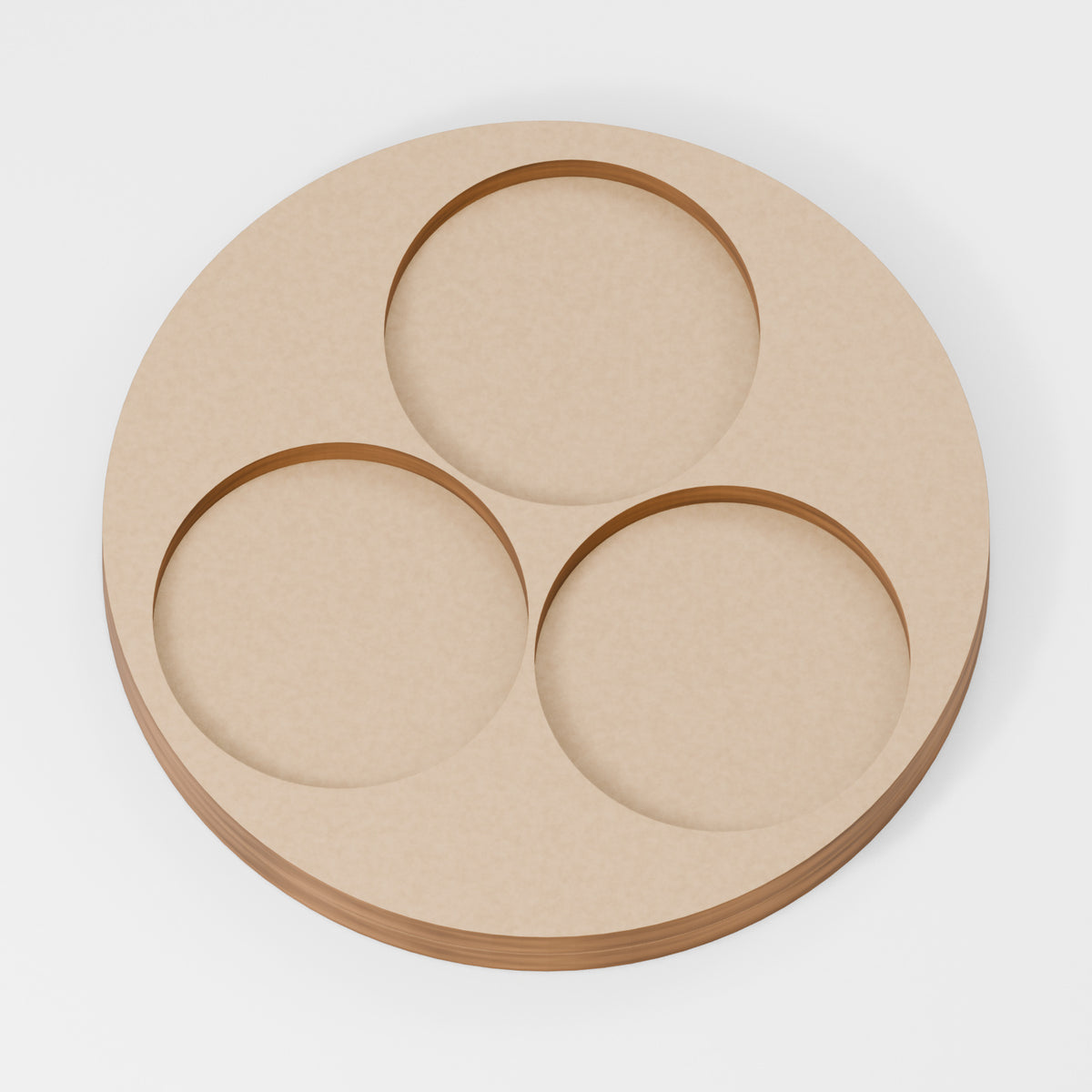 Miniature Movement Tray — original 888 Cutout design in unfinished MDF; studio product visualisation