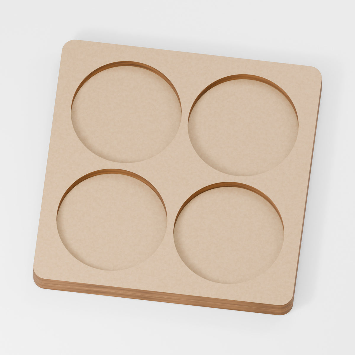 Miniature Movement Tray — original 888 Cutout design in unfinished MDF; studio product visualisation