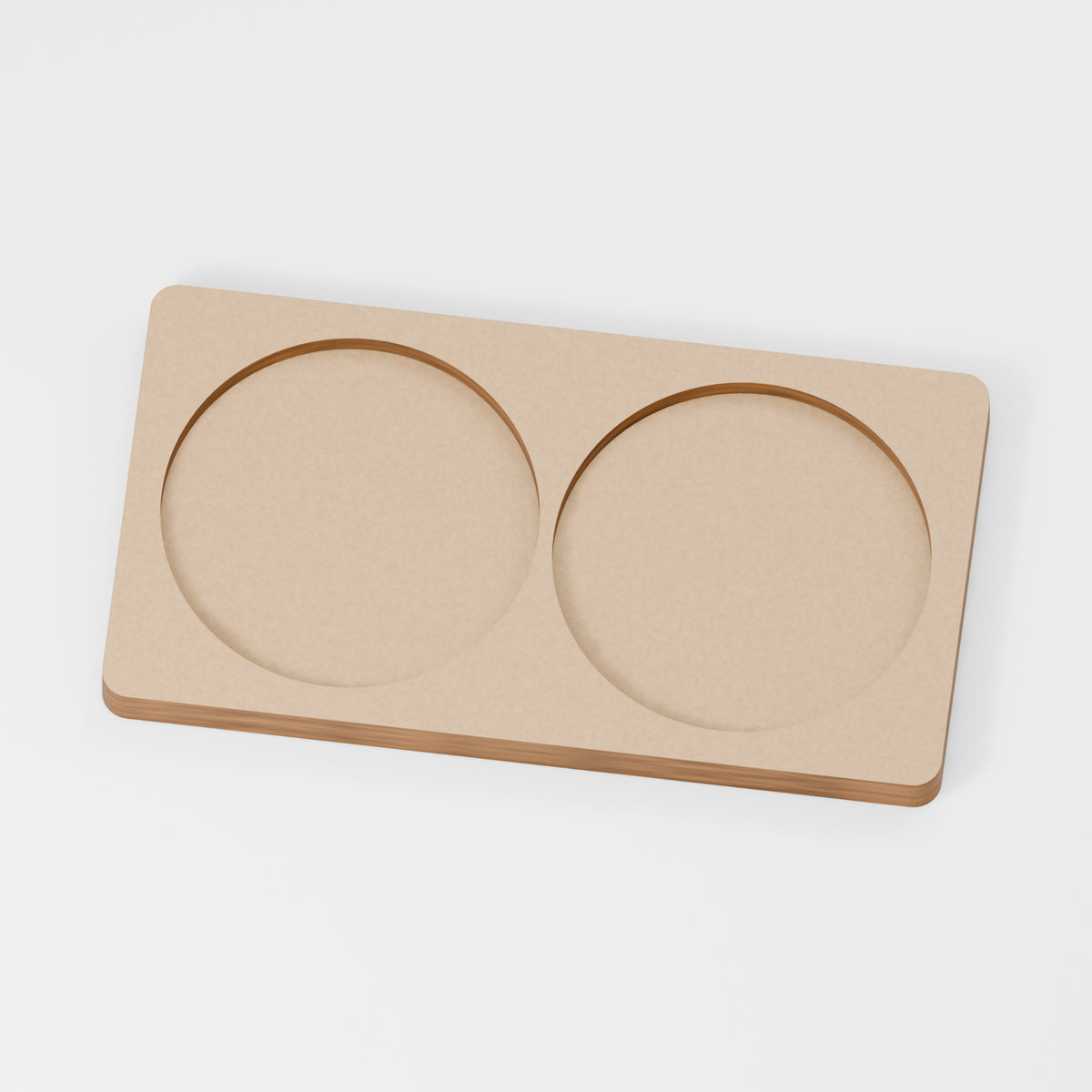 Miniature Movement Tray — original 888 Cutout design in unfinished MDF; studio product visualisation