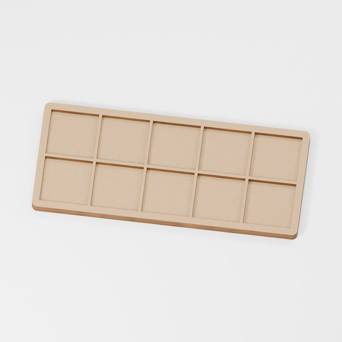 Miniature Movement Tray — original 888 Cutout design in unfinished MDF; studio product visualisation