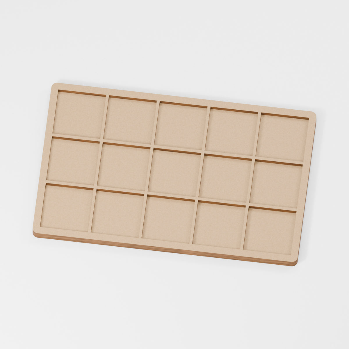 Miniature Movement Tray — original 888 Cutout design in unfinished MDF; studio product visualisation