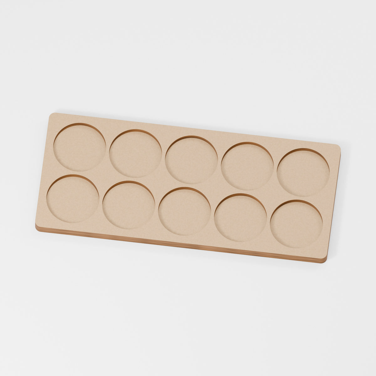 Miniature Movement Tray — original 888 Cutout design in unfinished MDF; studio product visualisation