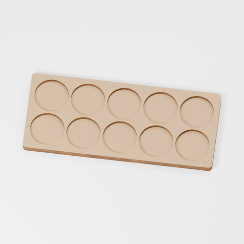 Miniature Movement Tray — original 888 Cutout design in unfinished MDF; studio product visualisation