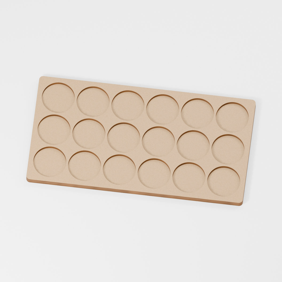 Miniature Movement Tray — original 888 Cutout design in unfinished MDF; studio product visualisation
