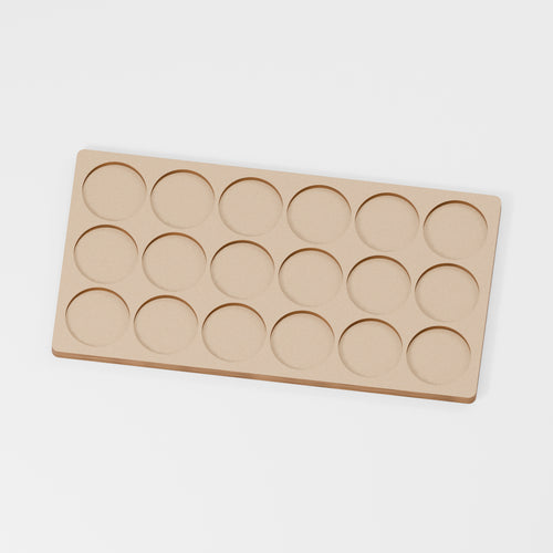 Miniature Movement Tray — original 888 Cutout design in unfinished MDF; studio product visualisation