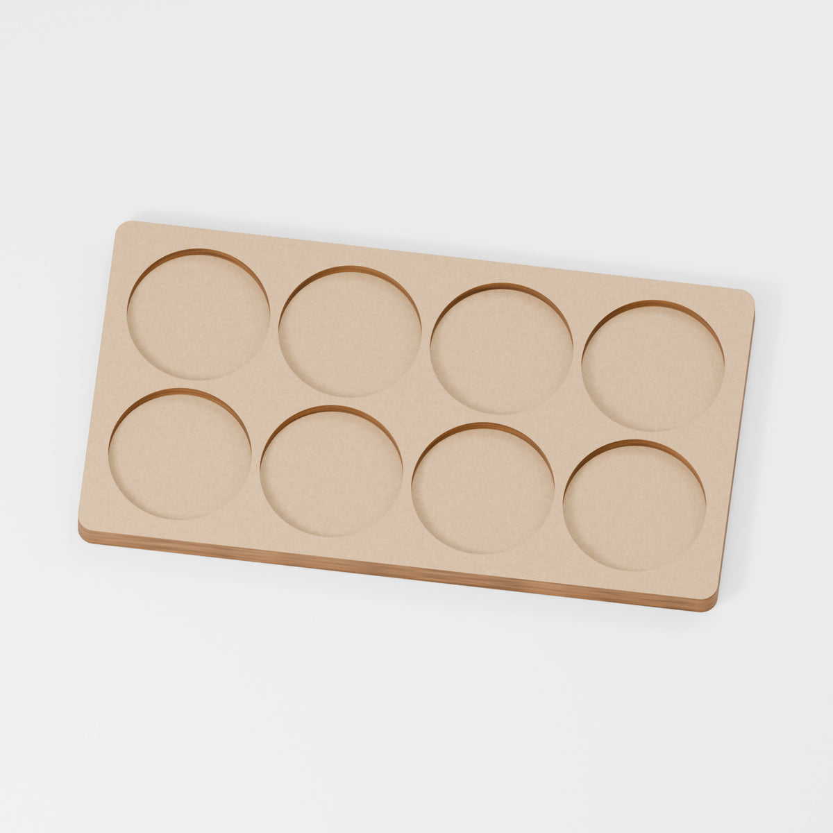 Miniature Movement Tray — original 888 Cutout design in unfinished MDF; studio product visualisation