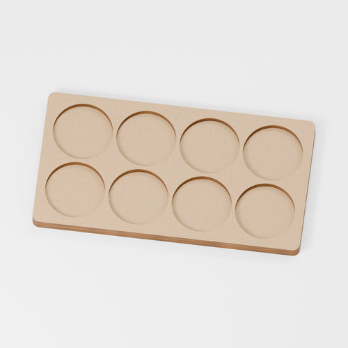 Miniature Movement Tray — original 888 Cutout design in unfinished MDF; studio product visualisation