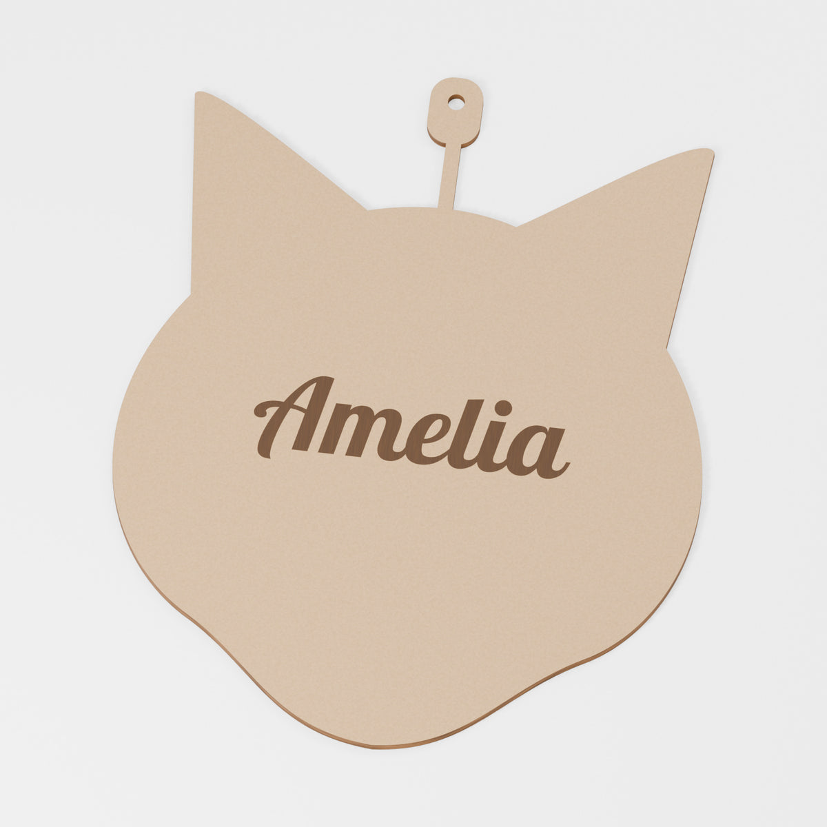 Cat Head Hanging Decoration — original 888 Cutout design in unfinished MDF; studio product visualisation