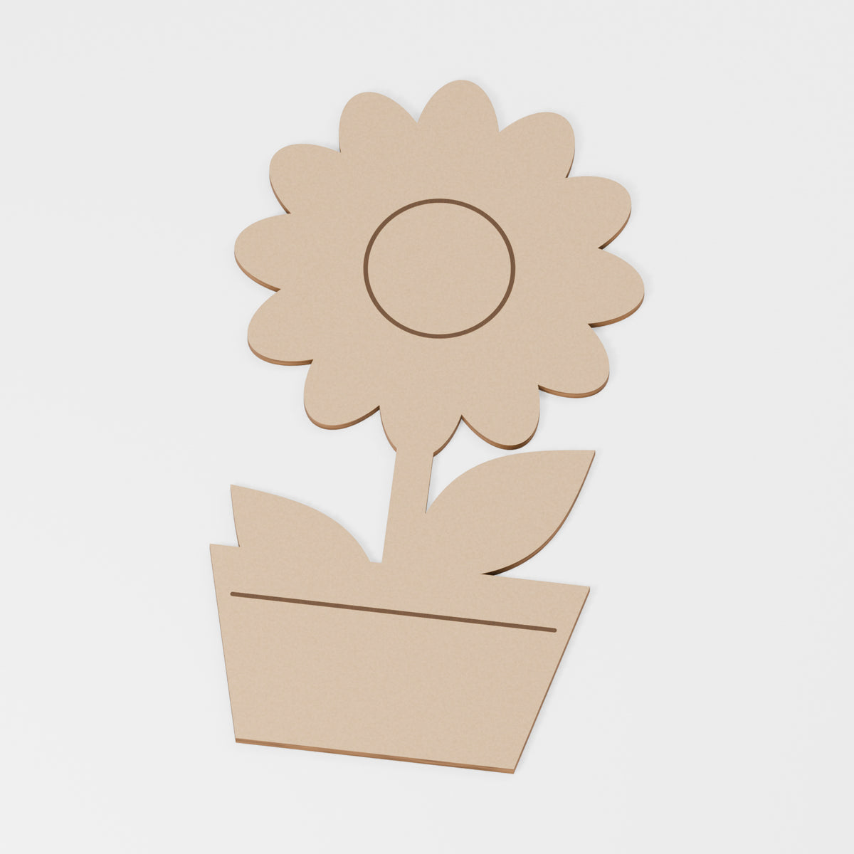 Flower Pot Craft Blank — original 888 Cutout design in unfinished MDF; studio product visualisation