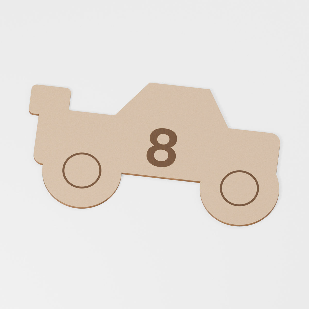 Racing Car Craft Blank — original 888 Cutout design in unfinished MDF; studio product visualisation