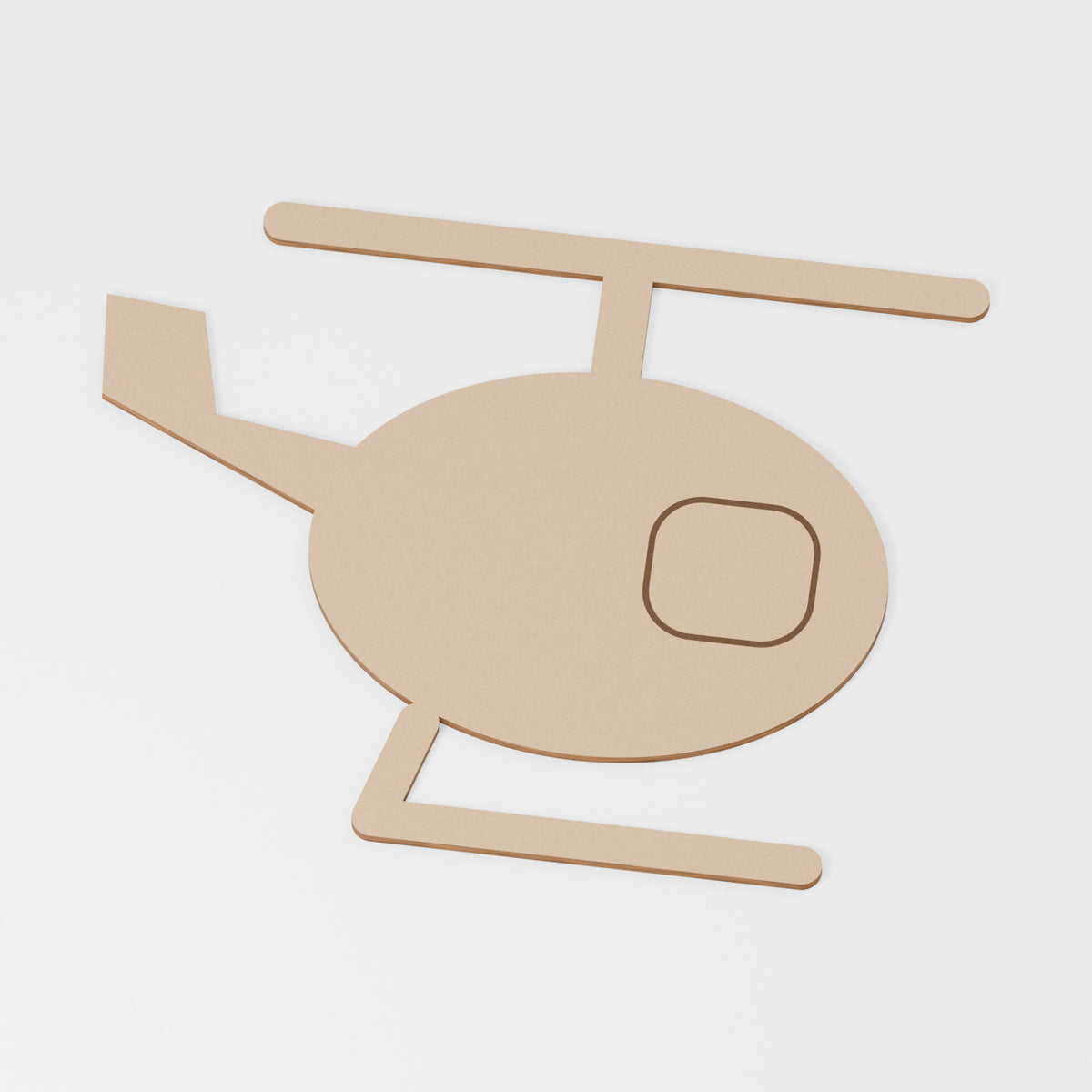 Helicopter Craft Blank — original 888 Cutout design in unfinished MDF; studio product visualisation