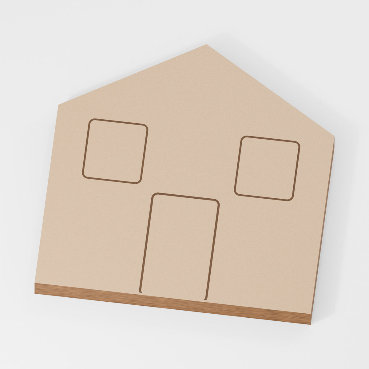 Beach Hut Standing Shape — original 888 Cutout design in unfinished MDF; studio product visualisation