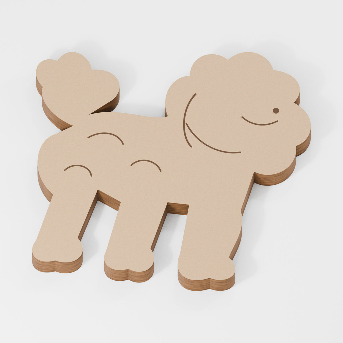 Cavachon Standing Shape — original 888 Cutout design in unfinished MDF; studio product visualisation