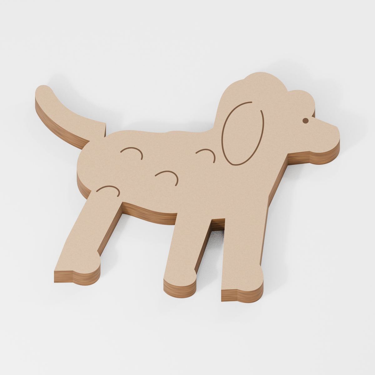 Cockapoo Standing Shape — original 888 Cutout design in unfinished MDF; studio product visualisation