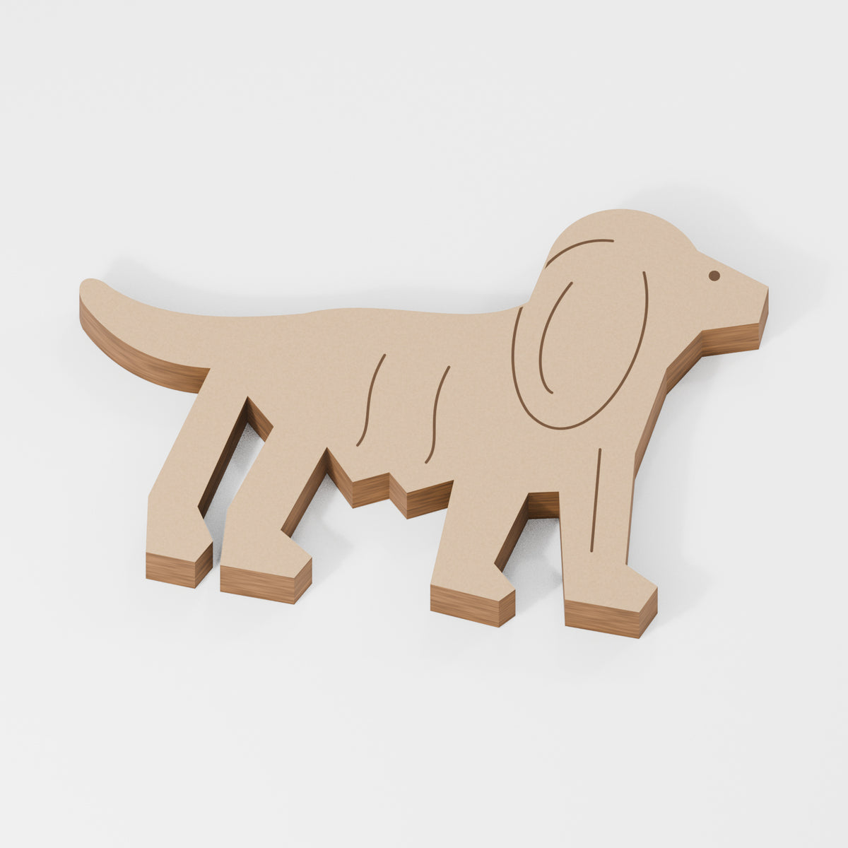 Cocker Spaniel Standing Shape — original 888 Cutout design in unfinished MDF; studio product visualisation