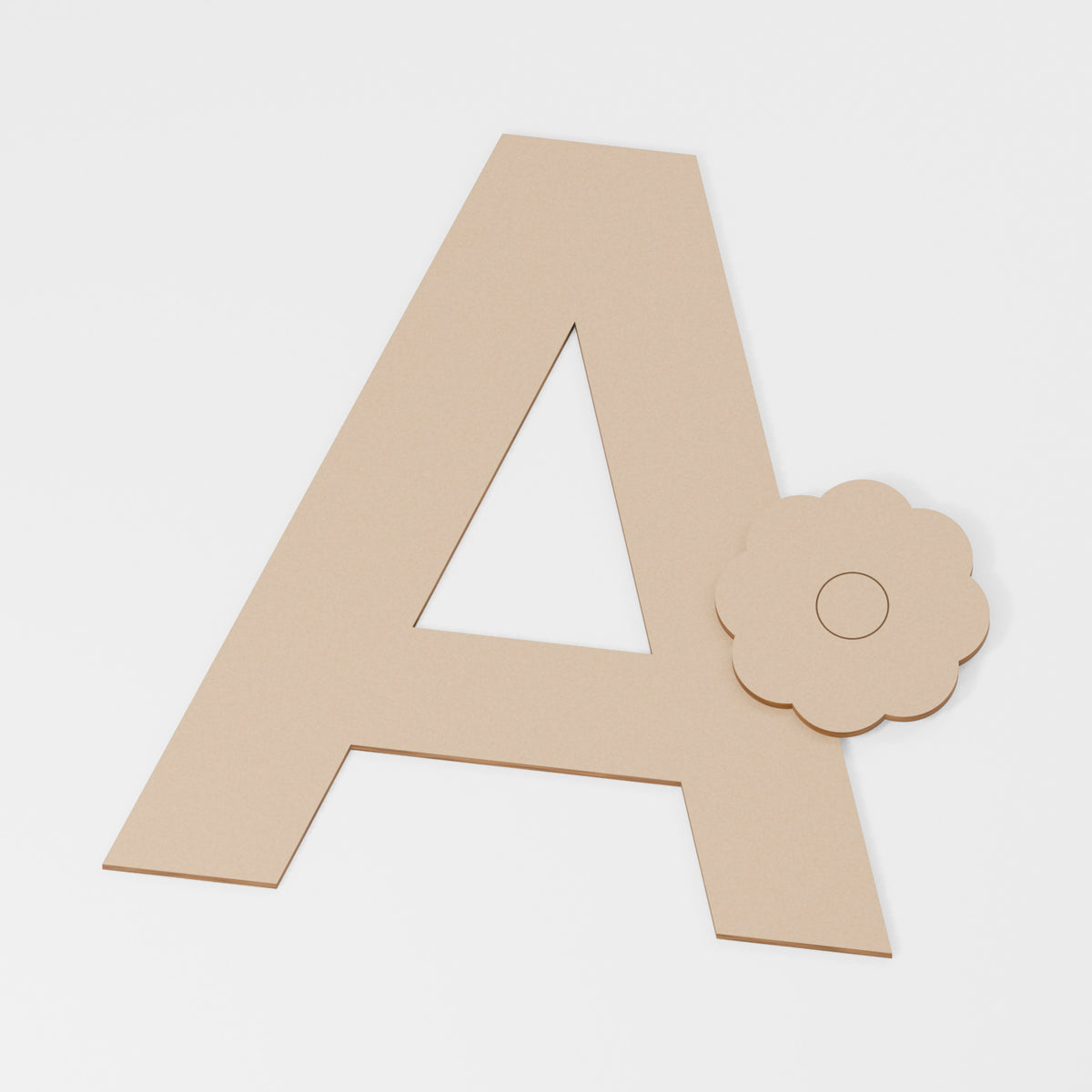 Flower Decorated Letter — original 888 Cutout design in unfinished MDF; studio product visualisation