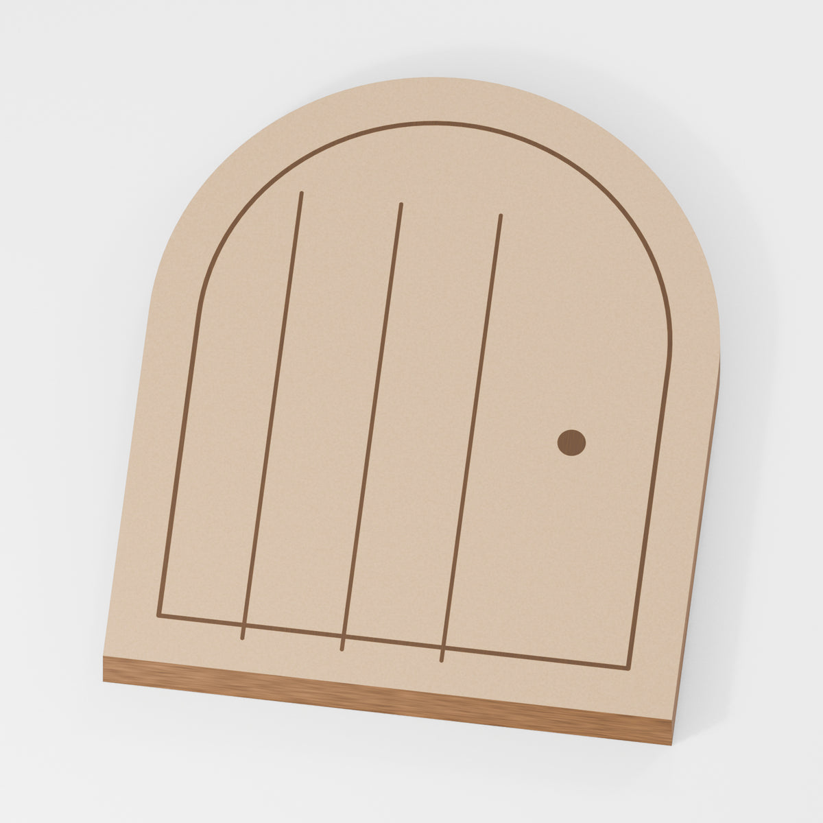 Arch Door Standing Shape — original 888 Cutout design in unfinished MDF; studio product visualisation