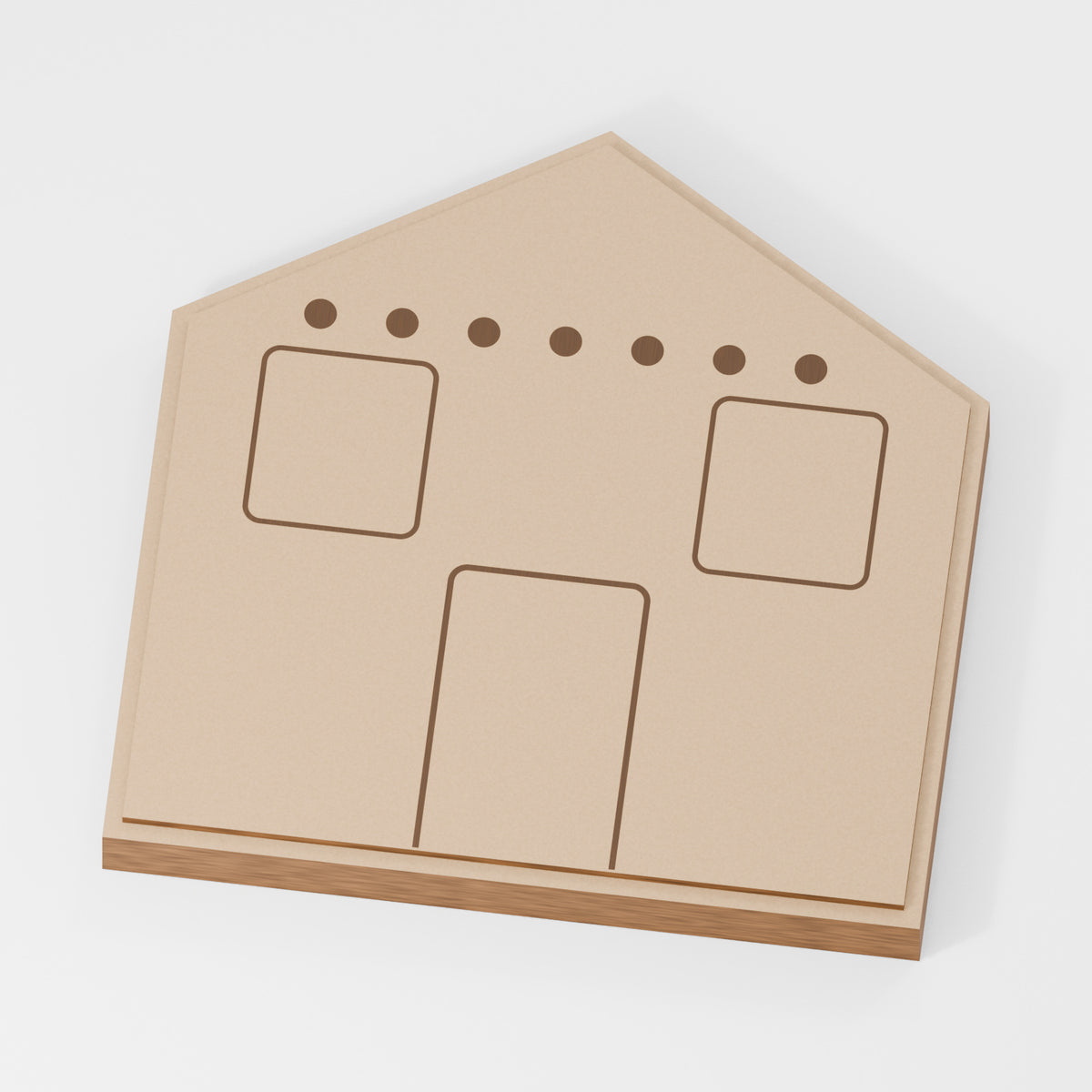 Gingerbread House Standing Layered Decoration — original 888 Cutout design in unfinished MDF; studio product visualisation