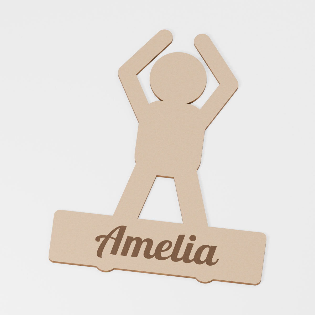 Gymnast Personalised Decoration — original 888 Cutout design in unfinished MDF; studio product visualisation