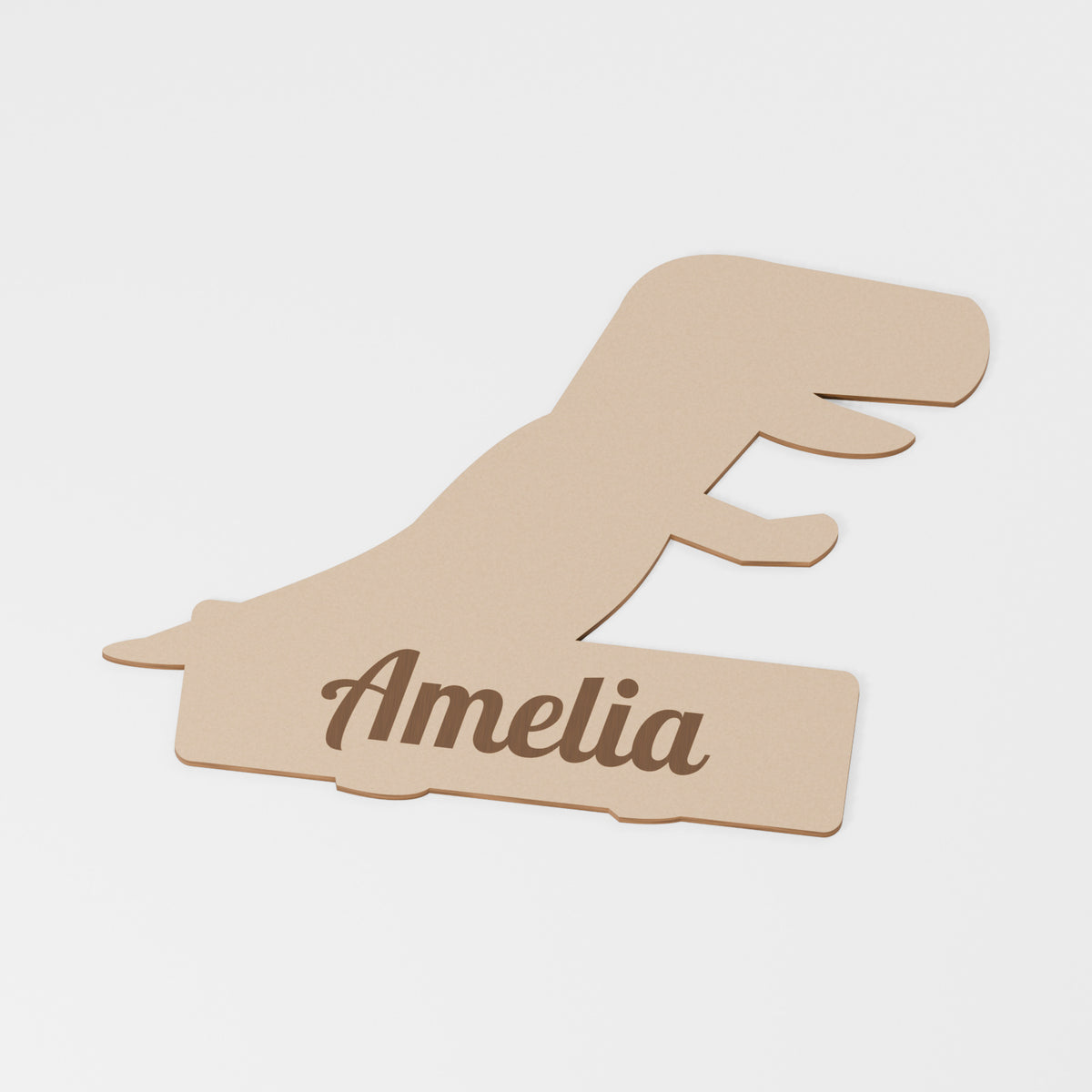 Dinosaur Personalised Decoration — original 888 Cutout design in unfinished MDF; studio product visualisation