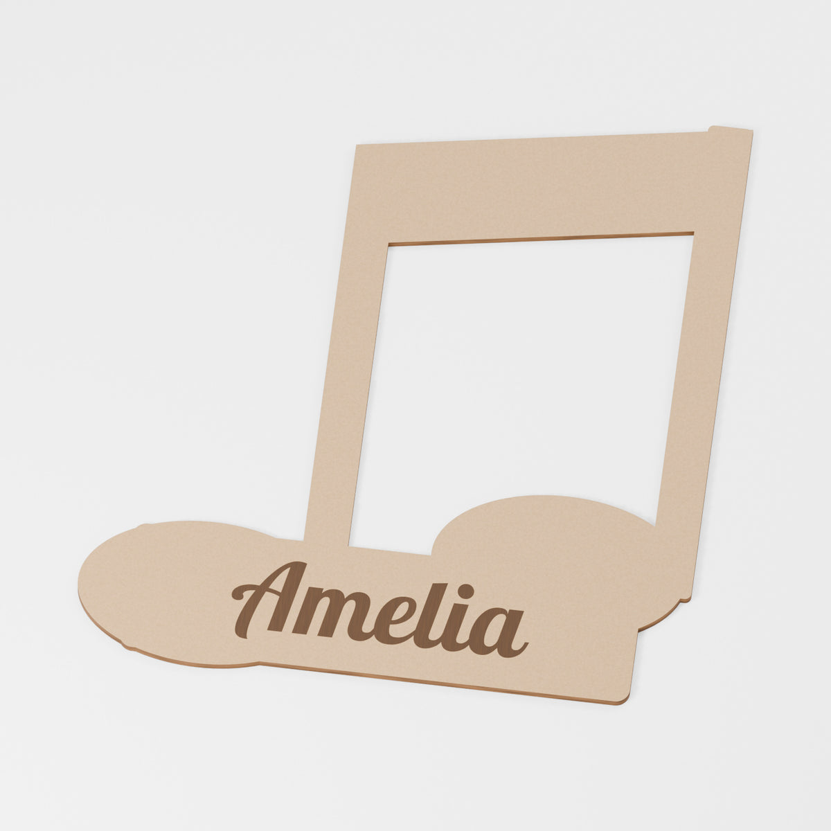 Music Note Personalised Decoration — original 888 Cutout design in unfinished MDF; studio product visualisation