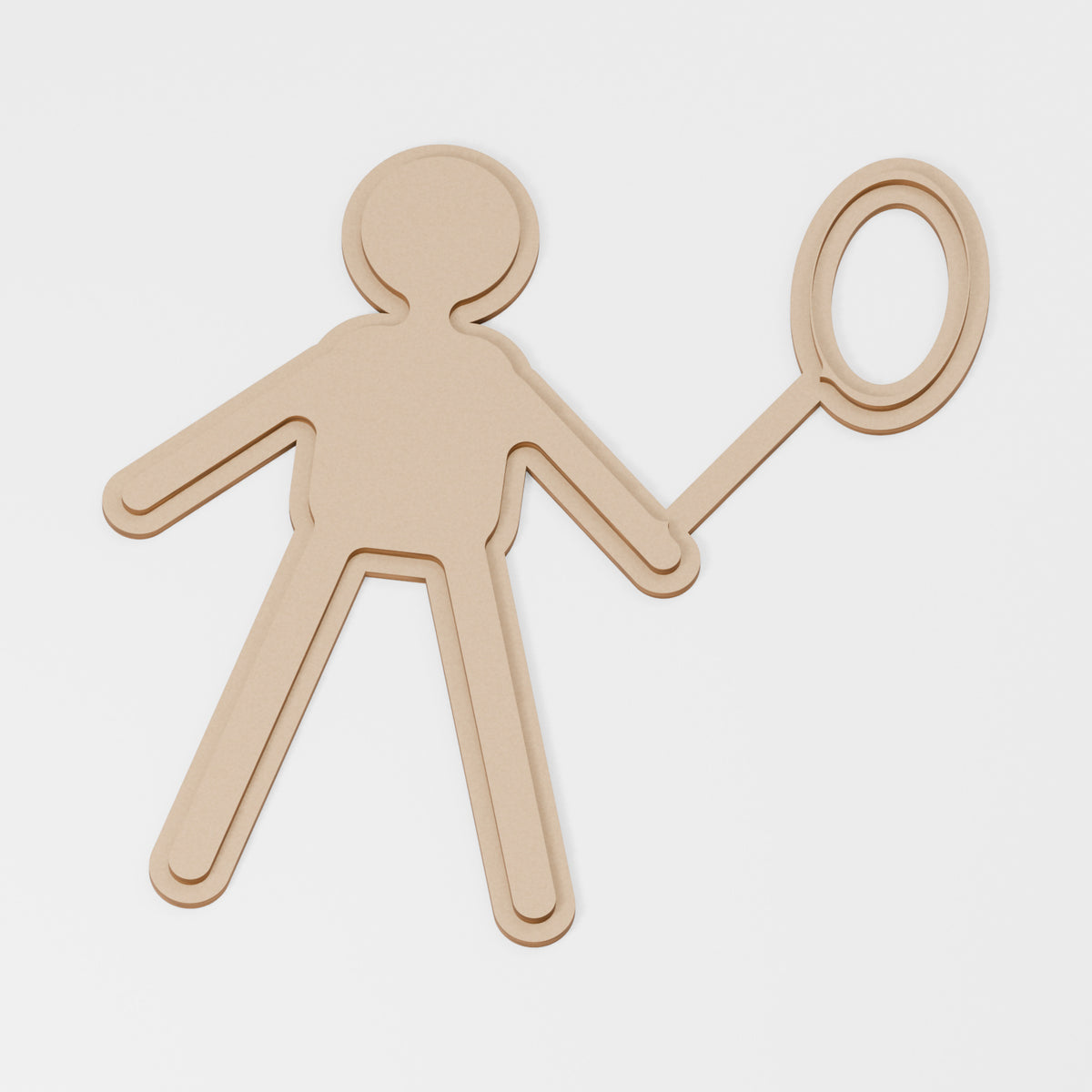 Tennis Player Layered Decoration — original 888 Cutout design in unfinished MDF; studio product visualisation
