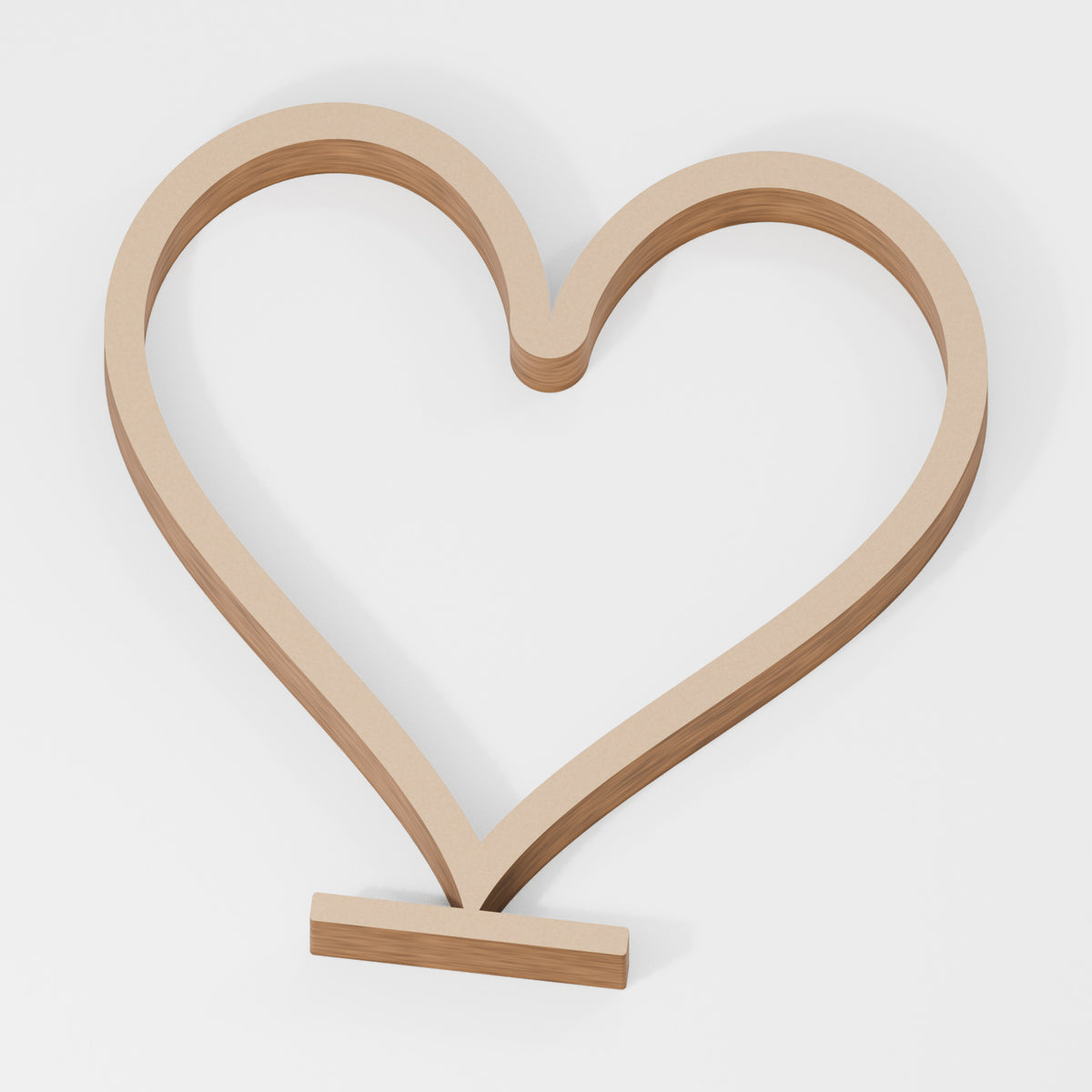 Heart Standing Outline — original 888 Cutout design in unfinished MDF; studio product visualisation