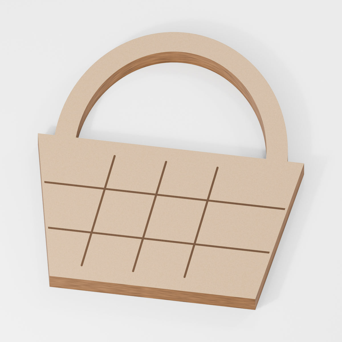 Basket Standing Shape — original 888 Cutout design in unfinished MDF; studio product visualisation
