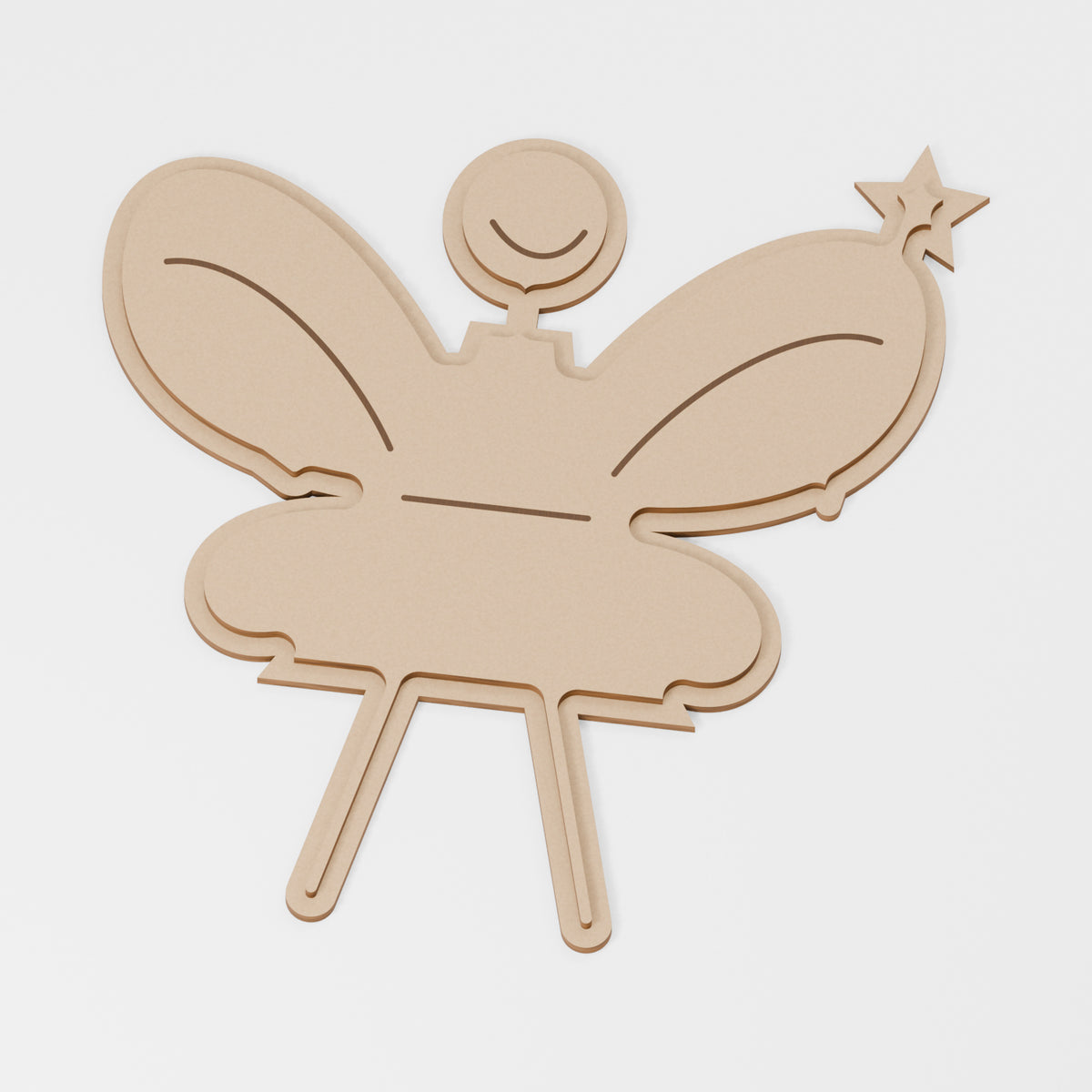 Fairy Layered Decoration — original 888 Cutout design in unfinished MDF; studio product visualisation