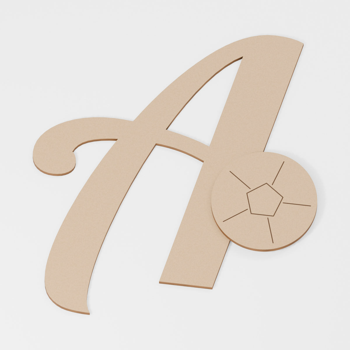 Football Decorated Letter — original 888 Cutout design in unfinished MDF; studio product visualisation