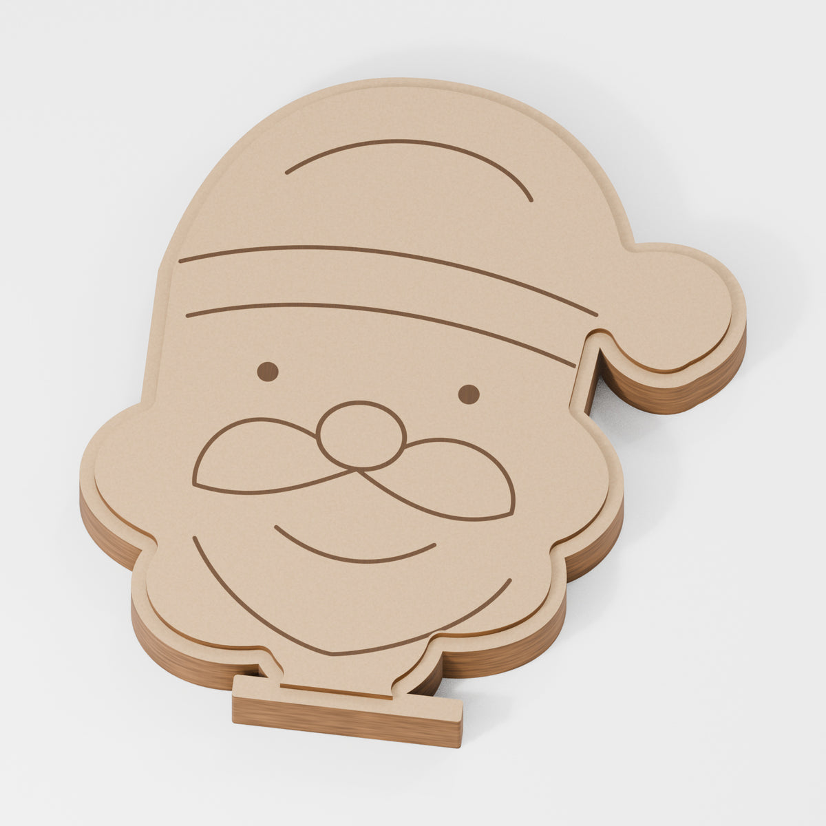 Santa Standing Layered Decoration — original 888 Cutout design in unfinished MDF; studio product visualisation