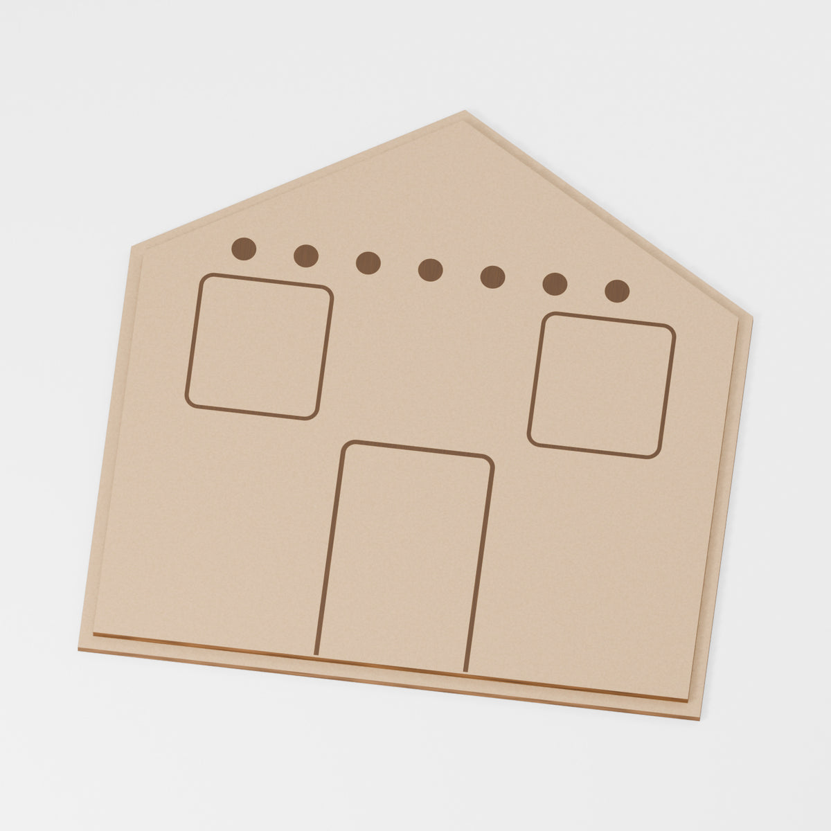 Haunted House Layered Decoration — original 888 Cutout design in unfinished MDF; studio product visualisation