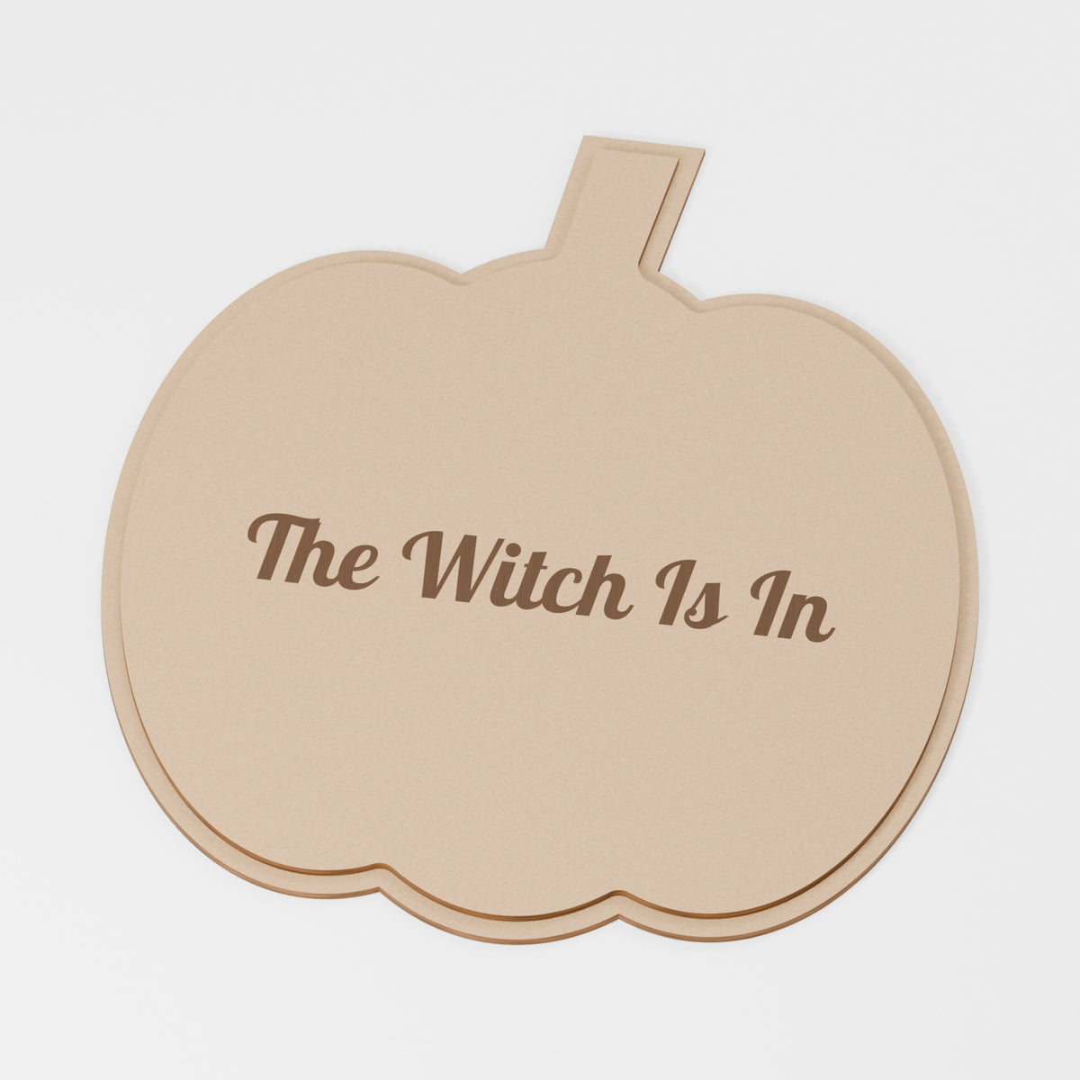 The Witch Is In Layered Door Sign — original 888 Cutout design in unfinished MDF; studio product visualisation
