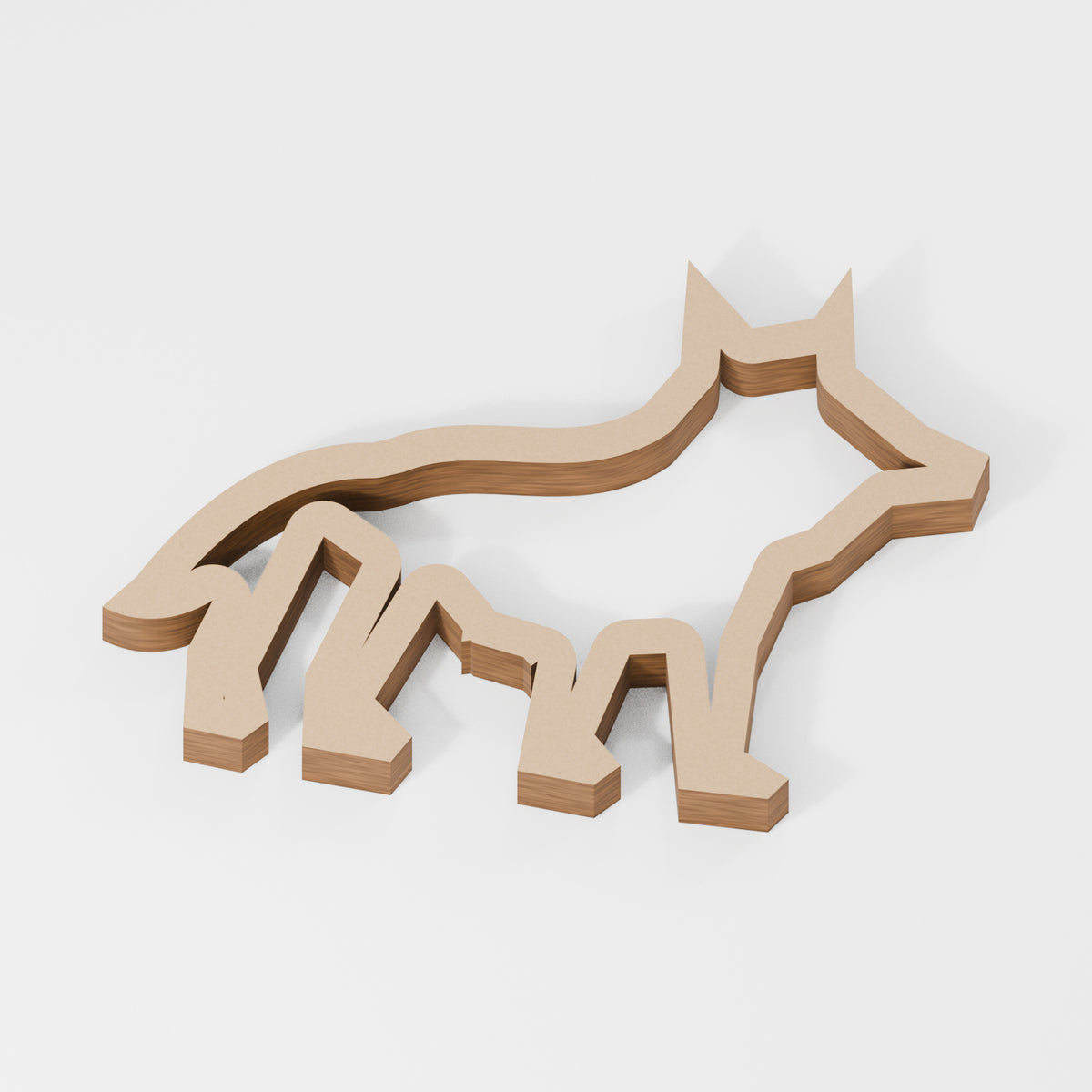 Border Collie Standing Outline — original 888 Cutout design in unfinished MDF; studio product visualisation