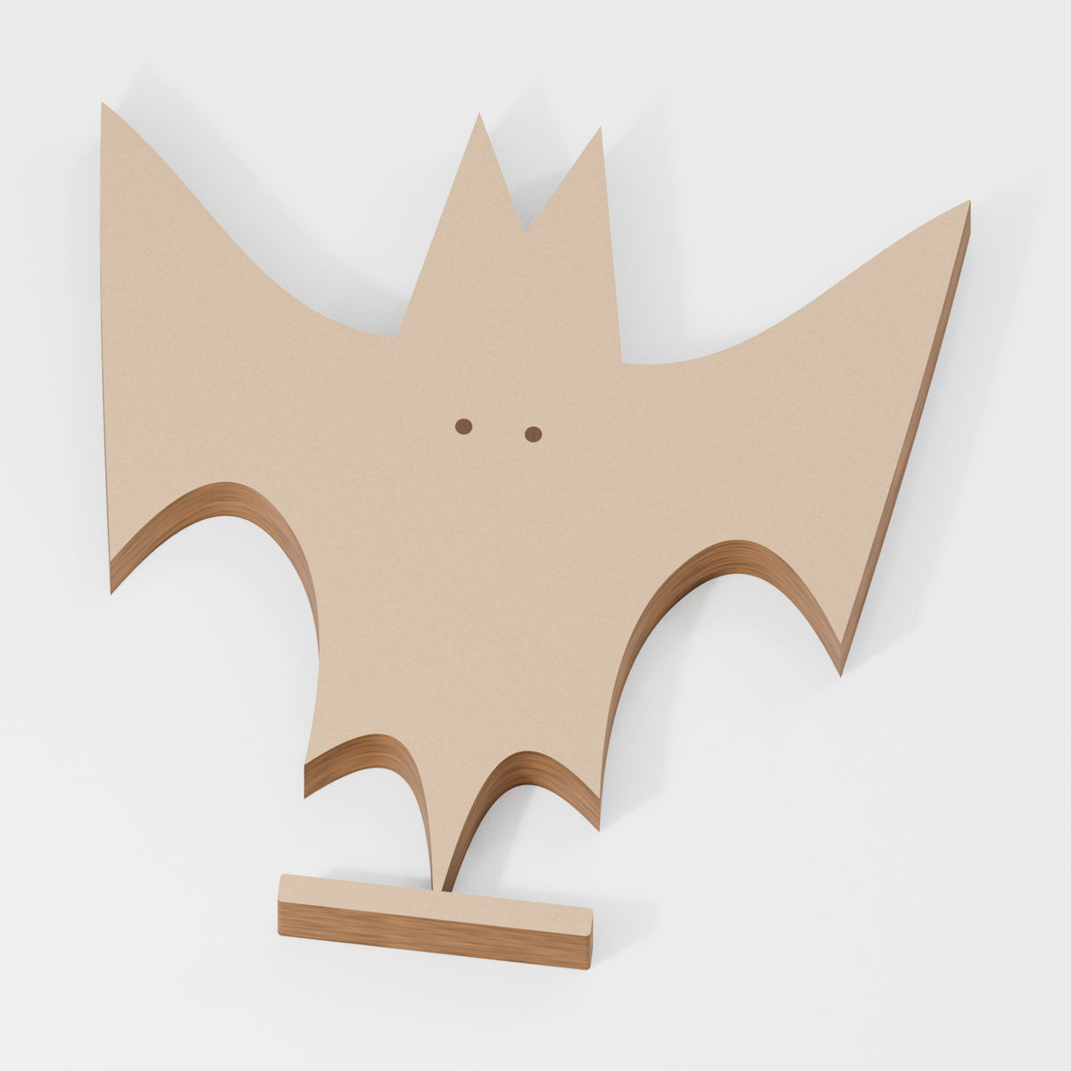 Bat Standing Shape — original 888 Cutout design in unfinished MDF; studio product visualisation