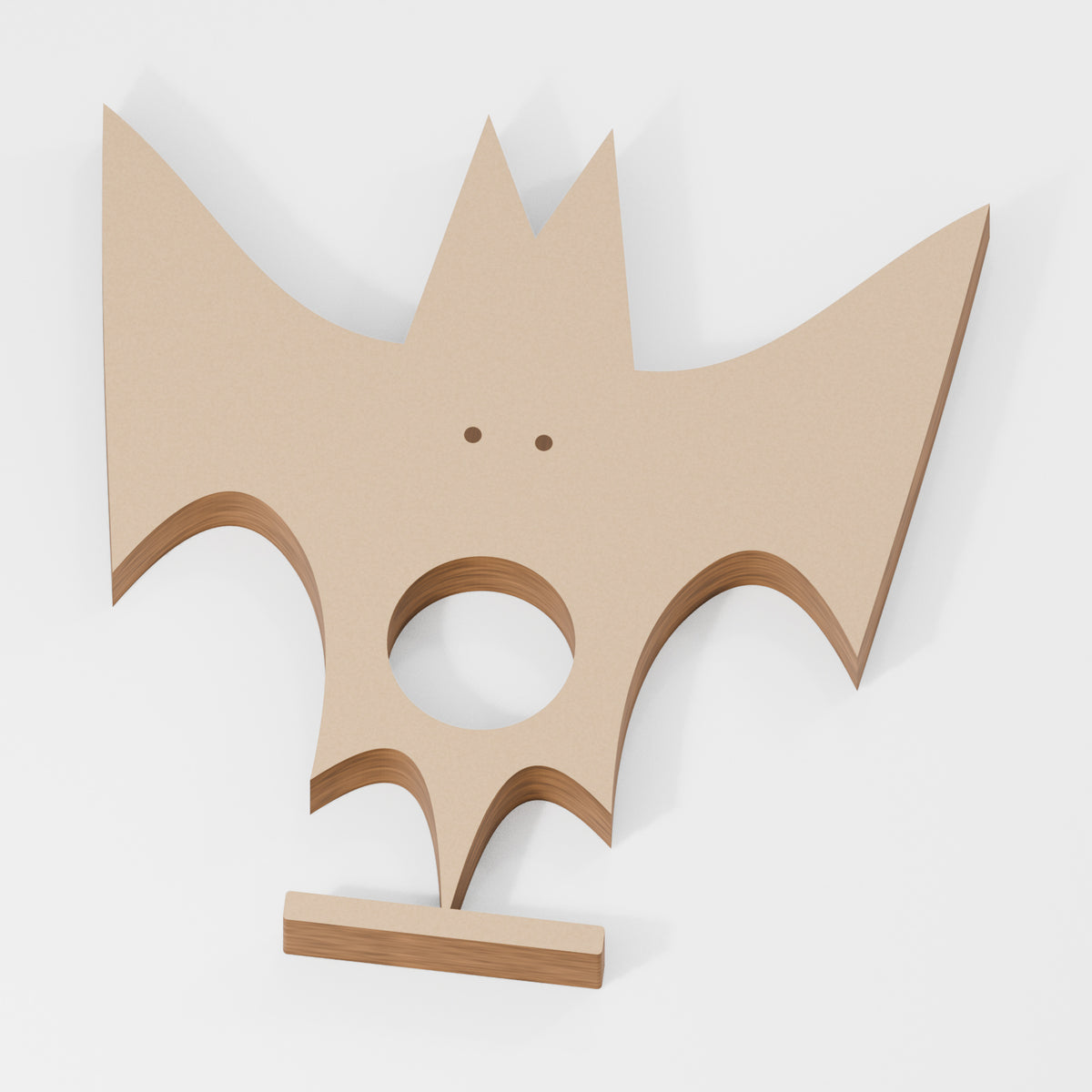 Bat Chocolate Egg Holder — original 888 Cutout design in unfinished MDF; studio product visualisation