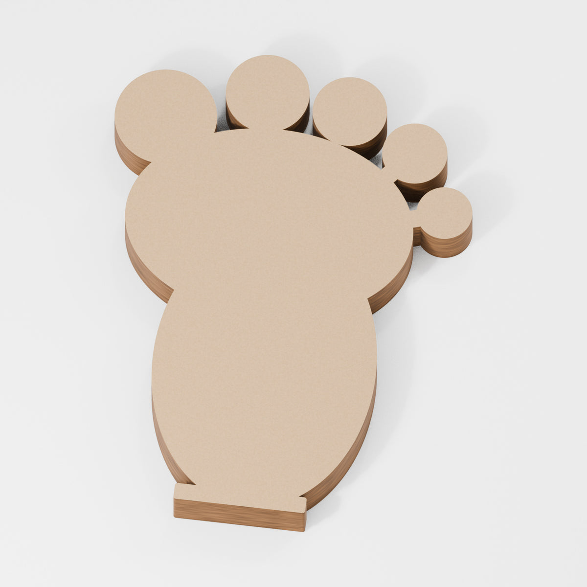 Baby Foot Standing Shape — original 888 Cutout design in unfinished MDF; studio product visualisation