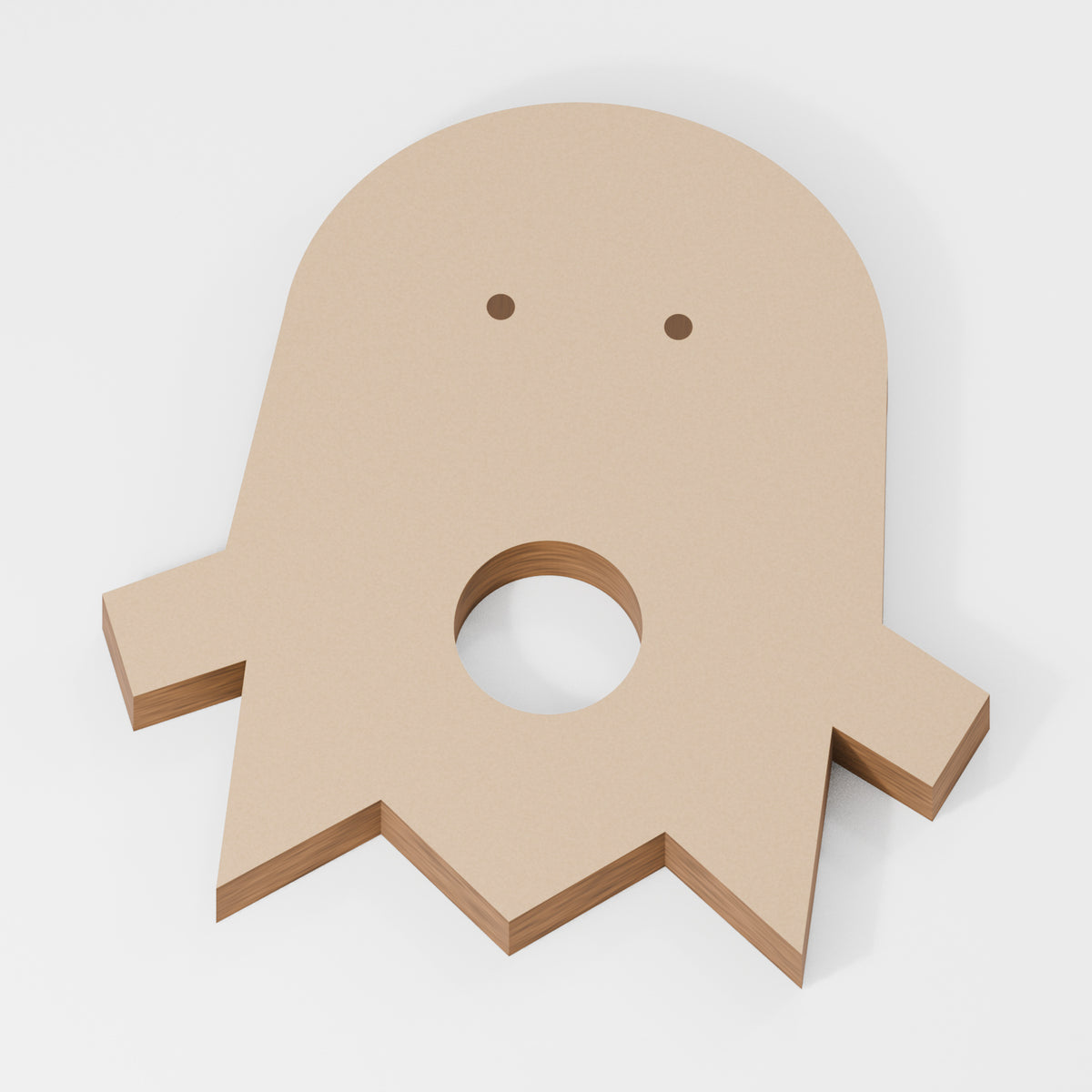 Ghost Chocolate Egg Holder — original 888 Cutout design in unfinished MDF; studio product visualisation