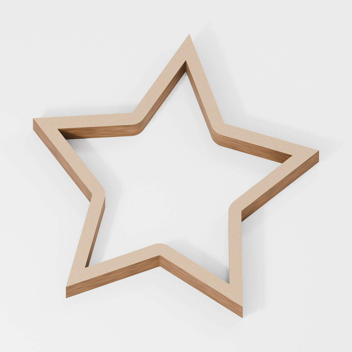 Star Standing Outline — original 888 Cutout design in unfinished MDF; studio product visualisation