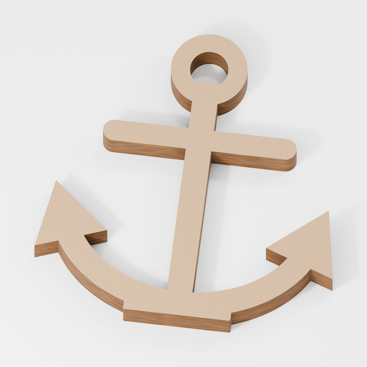 Anchor Standing Shape — original 888 Cutout design in unfinished MDF; studio product visualisation