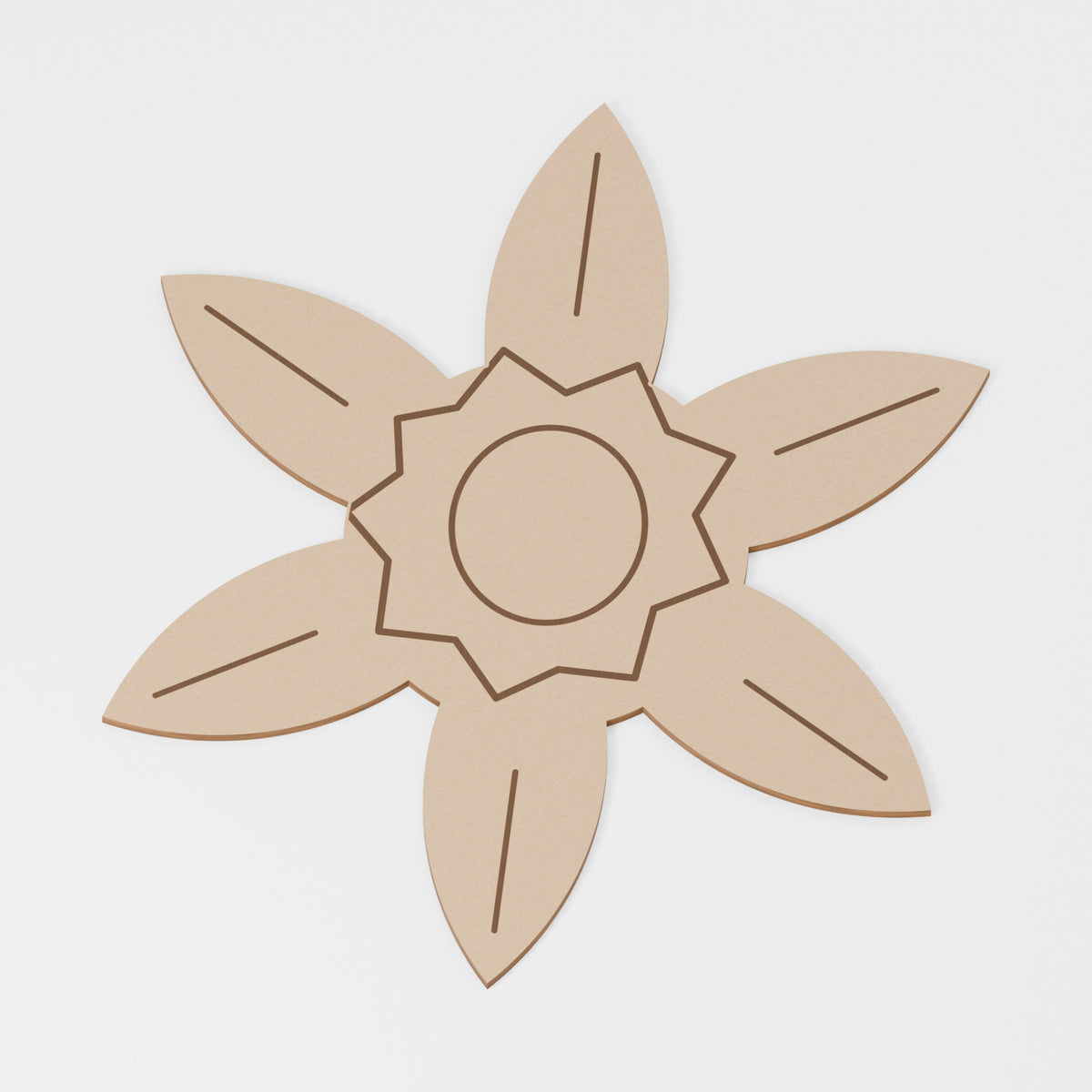 Daffodil Craft Blank — original 888 Cutout design in unfinished MDF; studio product visualisation